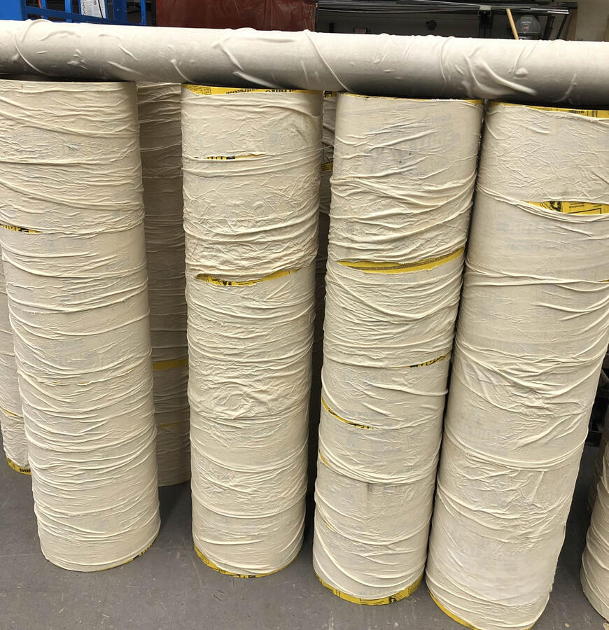 Process picture of tree standees used in production (see next photo)